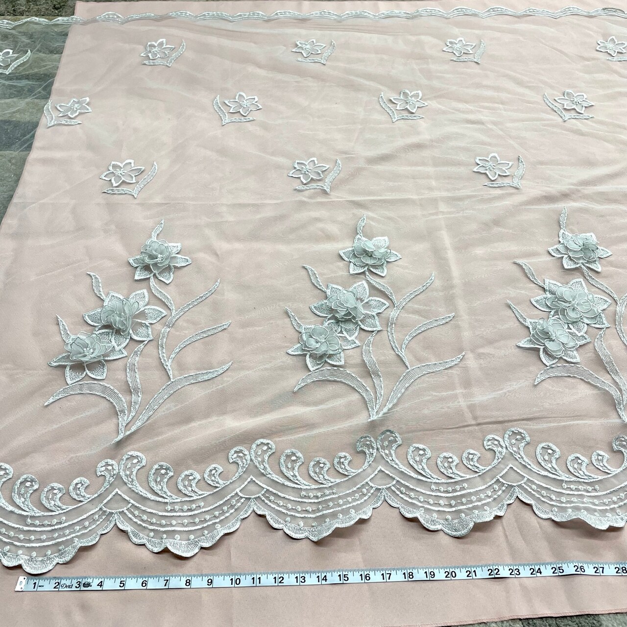 1 Yard Beaded 3D Floral Lace Fabric Embroidered Couture Mesh Gown 52" Width